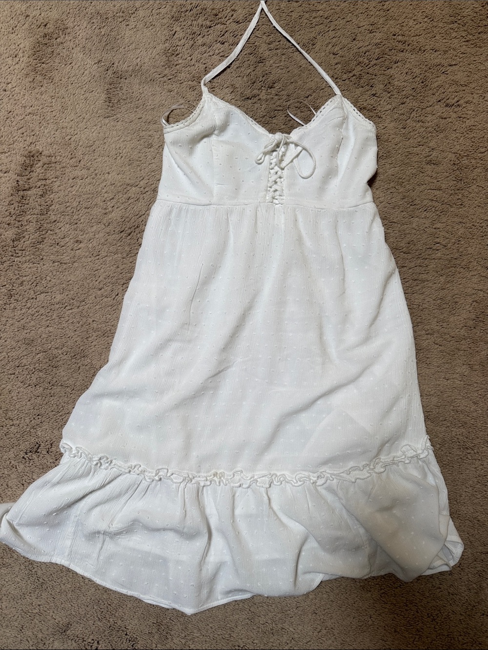 Hollister White Eyelet Halter Sundress with Ruffle Hem